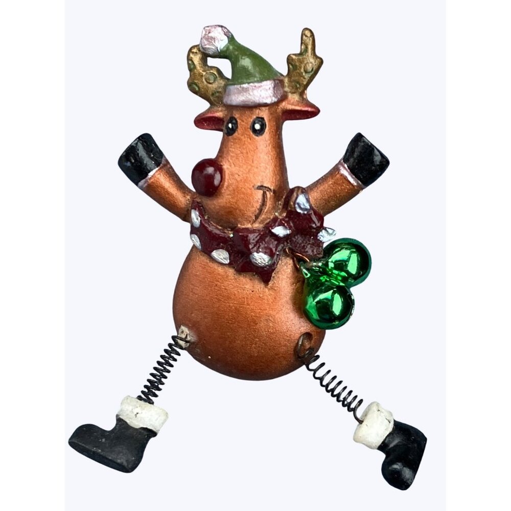 Reindeer Pin Christmas Brooch Spring Legs and Bell Accents Holiday Accessory